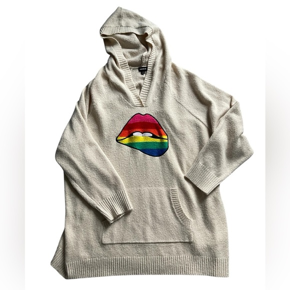 Torrid | Raglan Hoodie Sweater Rainbow Lips Oatmeal Cozy Comfort Preppy Rock - Picture 1 of 4